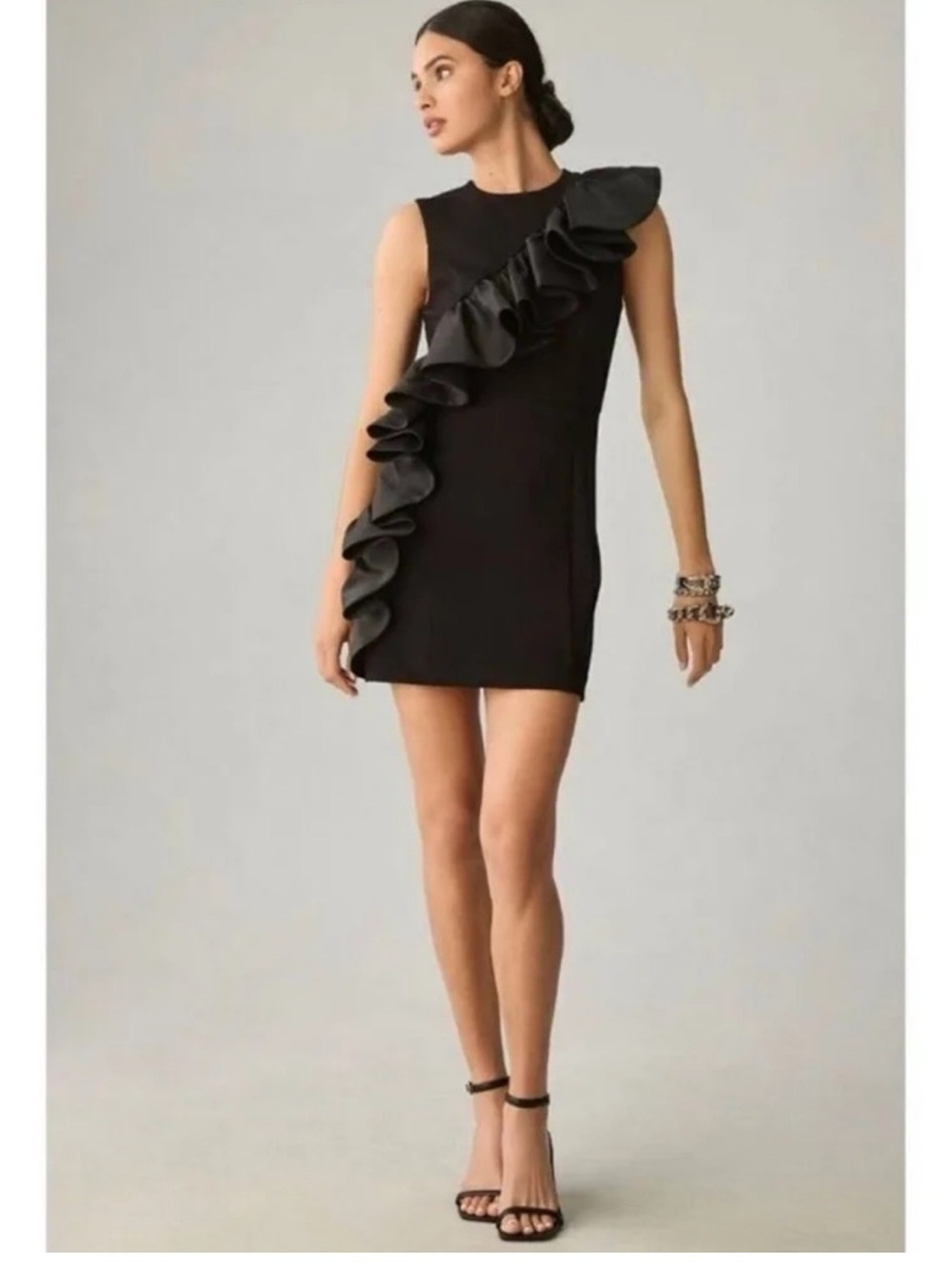 Hutch Anthropologie Black Ruffle Sleeveless MiniSheath Dress size Large